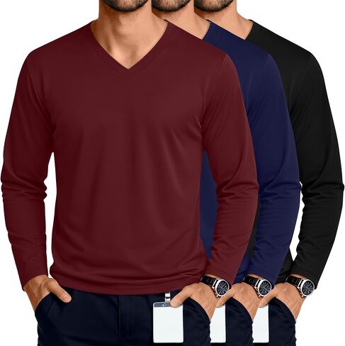3 Pack Men's Big and Tall Undershirts Long Sleeve V Neck Shirts Base Layer Comfort Basic Tops Under Scrubs in Saudi Arabia