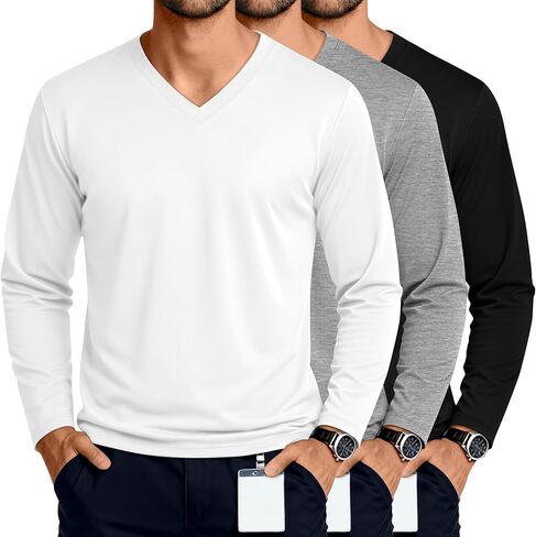 3 Pack Men's Big and Tall Undershirts Long Sleeve V Neck Shirts Base Layer Comfort Basic Tops Under Scrubs in Saudi Arabia