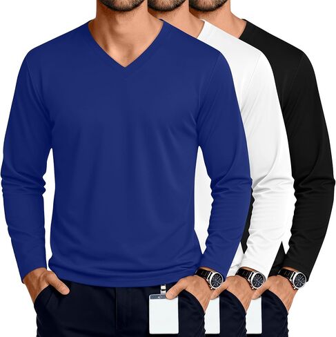3 Pack Men's Big and Tall Undershirts Long Sleeve V Neck Shirts Base Layer Comfort Basic Tops Under Scrubs in Saudi Arabia