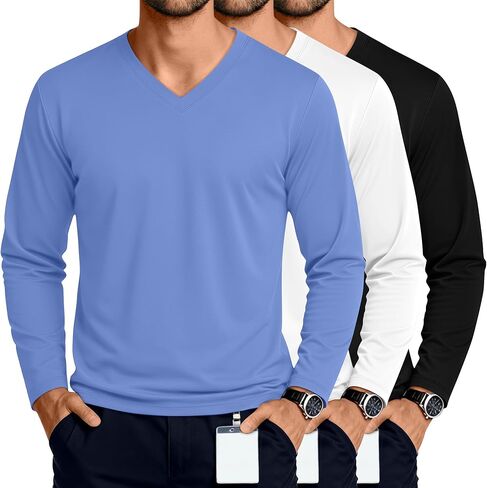 3 Pack Men's Big and Tall Undershirts Long Sleeve V Neck Shirts Base Layer Comfort Basic Tops Under Scrubs in Saudi Arabia