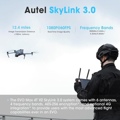 Autel Robotics EVO MAX 4T V2, Upgrade of MAX 4T/ 4T XE, 2026 Support Remote ID,1/2'' CMOS 48MP Wide, 640x512 T~hermal Camera, 16.4–3737ft L~aser Rangefinder, 48MP Zoom Camera, Battery In-place Detection, No Blind Spots, A-Mesh 1.0, Triple Anti-Jamming in Saudi Arabia