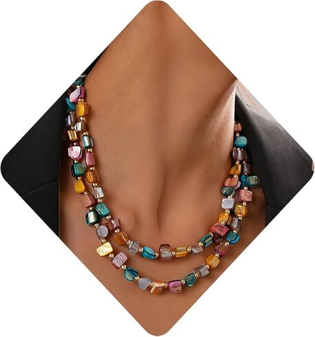 قلادة مطرزة ملونة للنساء بوهو الطبقات الفيروزية قلادة بيان قلادة مجوهرات فاسق in Kuwait