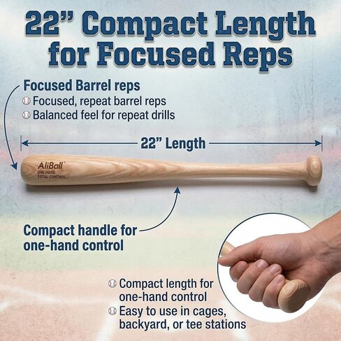 مدرب مضرب يدوي واحد من AliBall، مضرب تدريب من الرماد الصلب (بدون لصق) مقاس 55.88 سم، عمل رمي وتي شيرت ناعم، بناء قوة اليد والتحكم في المضرب، مضرب تدريب البيسبول، مضرب تدريب بيد واحدة in Kuwait