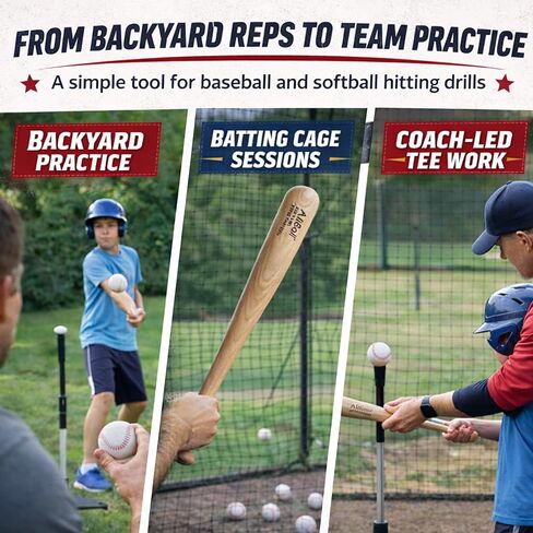 مدرب مضرب يدوي واحد من AliBall، مضرب تدريب من الرماد الصلب (بدون لصق) مقاس 55.88 سم، عمل رمي وتي شيرت ناعم، بناء قوة اليد والتحكم في المضرب، مضرب تدريب البيسبول، مضرب تدريب بيد واحدة in Kuwait