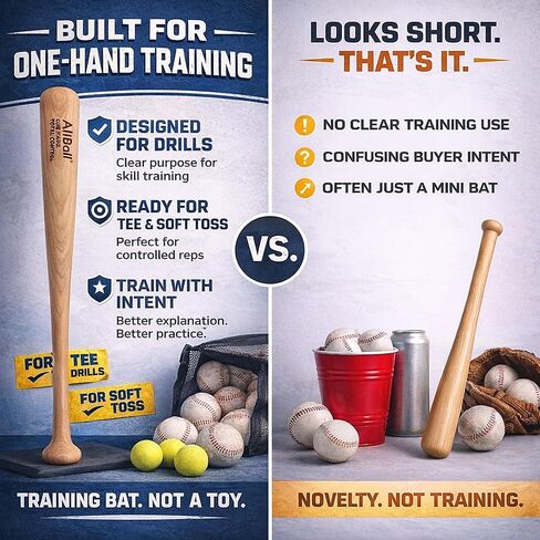 مدرب مضرب يدوي واحد من AliBall، مضرب تدريب من الرماد الصلب (بدون لصق) مقاس 55.88 سم، عمل رمي وتي شيرت ناعم، بناء قوة اليد والتحكم في المضرب، مضرب تدريب البيسبول، مضرب تدريب بيد واحدة in Kuwait