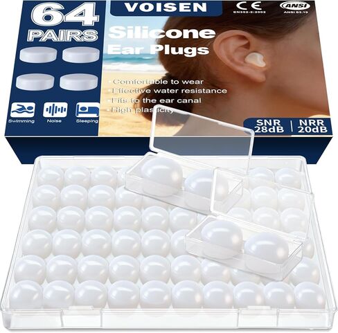 VOISEN Wax Ear Plugs,128 Pcs (64 Pairs) Silicone Ear Plugs Noise,20db NRR,28db SNR Wax Earplugs for Sleeping,Snoring, Swimming, Travel, Concerts and Studying in Kuwait