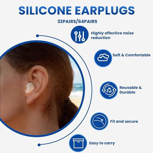 VOISEN Wax Ear Plugs,128 Pcs (64 Pairs) Silicone Ear Plugs Noise,20db NRR,28db SNR Wax Earplugs for Sleeping,Snoring, Swimming, Travel, Concerts and Studying in Kuwait