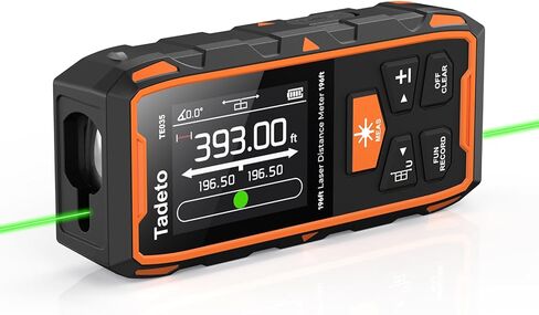 أداة قياس ليزر مزدوجة من Tadeto، أداة قياس ليزر ثنائية 393FT/120M، شاشة LCD بإضاءة خلفية، قياس ليزر قابل لإعادة الشحن مع قدم/بوصة/م وحدات متعددة الطول/المساحة/الحجم/الزاوية in Kuwait