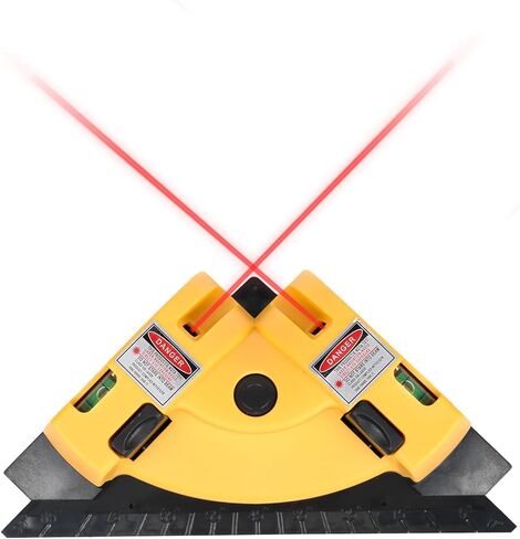 Square Laser Right Angle 90 Degree Level - 30ft Green Beam Line Projection for Flooring & Tile Installation, Magnetic Aluminum Base with Two Suction Cups Built-In Bubble Vials (Yellow) in Kuwait