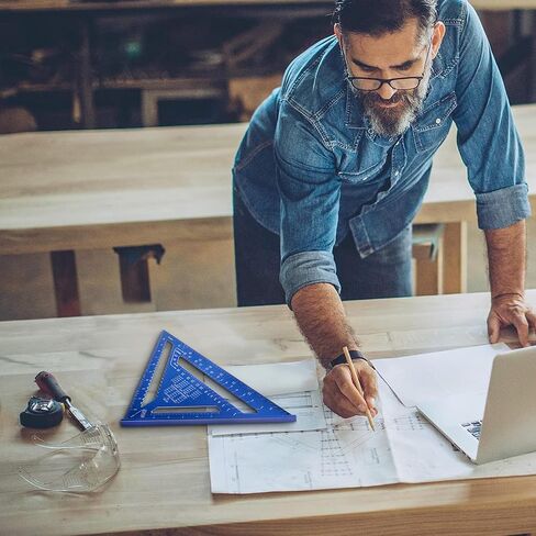 Beslands الألومنيوم 12 بوصة و 7 بوصة رافتر نجار مجموعة قياس أداة تخطيط سبيكة معدنية مثلث حاكم منقلة لأعمال النجارة والنجارة الإمبراطورية، الأزرق in Kuwait