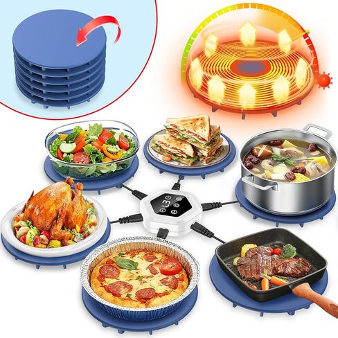 Upgrade Food Warming Mat,6-in-1 Silicone Warming Mat for Food-Fast Heating Electric Warming Tray with 3 Timer & Temp Settings,Portable Food Warmer for Parties Buffet,Raised Feet Protects Table (Blue) in Saudi Arabia