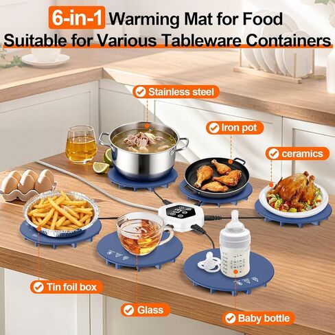 Upgrade Food Warming Mat,6-in-1 Silicone Warming Mat for Food-Fast Heating Electric Warming Tray with 3 Timer & Temp Settings,Portable Food Warmer for Parties Buffet,Raised Feet Protects Table (Blue) in Saudi Arabia