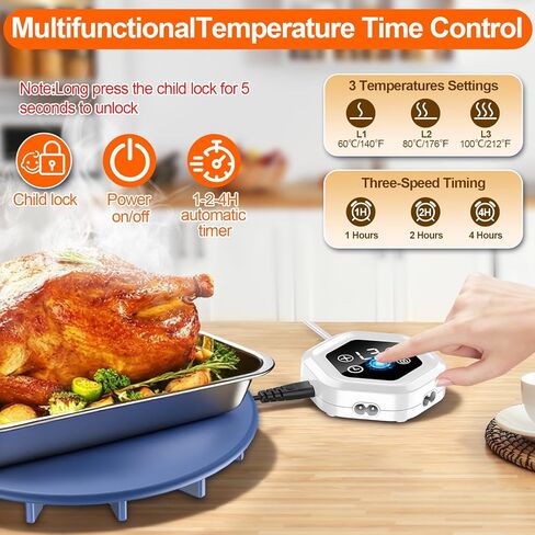 Upgrade Food Warming Mat,6-in-1 Silicone Warming Mat for Food-Fast Heating Electric Warming Tray with 3 Timer & Temp Settings,Portable Food Warmer for Parties Buffet,Raised Feet Protects Table (Blue) in Saudi Arabia