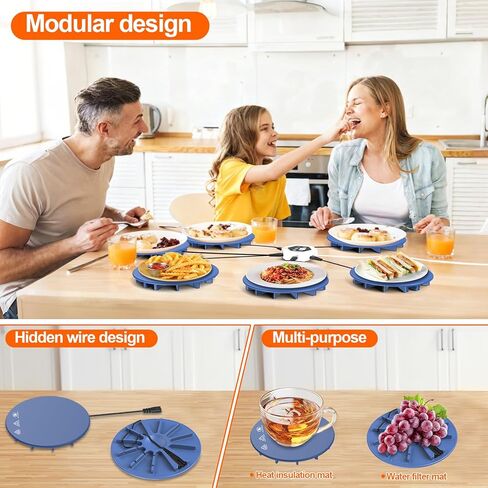 Upgrade Food Warming Mat,6-in-1 Silicone Warming Mat for Food-Fast Heating Electric Warming Tray with 3 Timer & Temp Settings,Portable Food Warmer for Parties Buffet,Raised Feet Protects Table (Blue) in Saudi Arabia