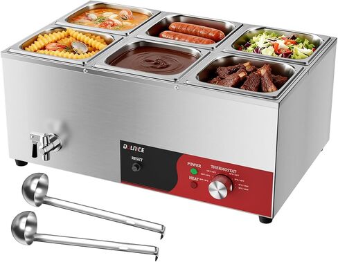 سخان طعام تجاري بـ 4 مقلاة، 1500 واط من الفولاذ المقاوم للصدأ باين ماري مع زر مضاد للحرق وإعادة الضبط، سخان حساء كونترتوب مع صنبور تصريف، ملعقة شوربة للبوفيه، تقديم الطعام، الحفلات، المطاعم in Kuwait