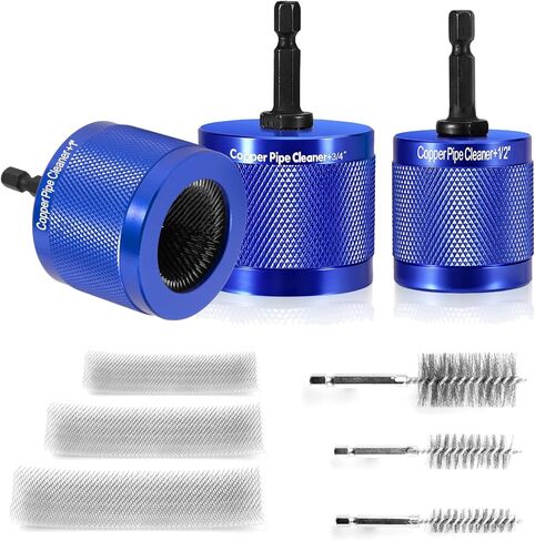 3-in-1 Pipe Cleaning & Deburring Tool, 1/2" 3/4" 1" HVAC Plumbing Kit. Aluminum Body & Stainless Brushes for Inner/Outer Cleaning on Copper, Brass, Steel, PVC Pipes. in Kuwait