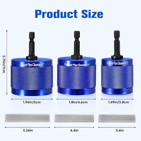 3-in-1 Pipe Cleaning & Deburring Tool, 1/2" 3/4" 1" HVAC Plumbing Kit. Aluminum Body & Stainless Brushes for Inner/Outer Cleaning on Copper, Brass, Steel, PVC Pipes. in Kuwait