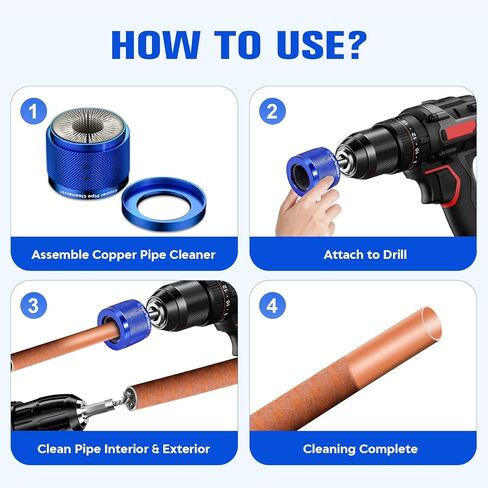 3-in-1 Pipe Cleaning & Deburring Tool, 1/2" 3/4" 1" HVAC Plumbing Kit. Aluminum Body & Stainless Brushes for Inner/Outer Cleaning on Copper, Brass, Steel, PVC Pipes. in Kuwait