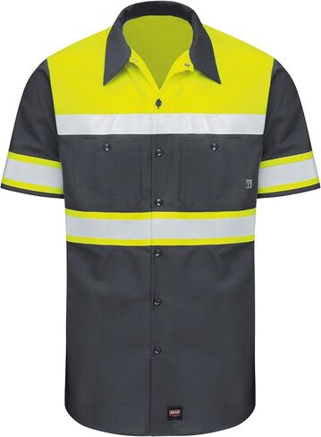 Red Kap Mens Hi-Visibility Short Sleeve Color Block Ripstop Work Shirt - Type O, Class 1 in Saudi Arabia