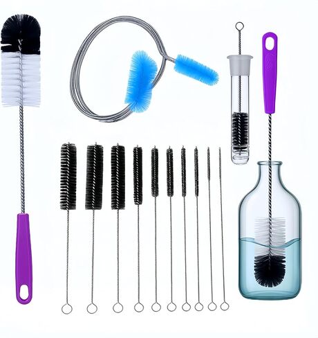 12 Pcs Glass Tube Pipe Cleaning Brush Set – 35" Flexible Hose Brush, 17" Extra Long & Multi-Sized Nylon Cleaners for Curved Glass Tubing, Narrow Neck Tumblers, Straws & Crevices in Kuwait
