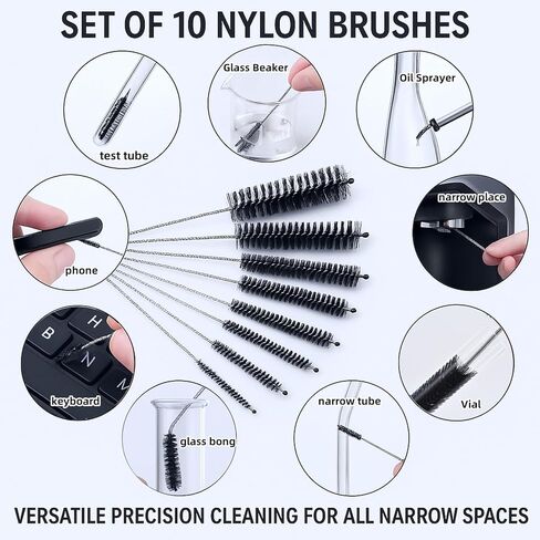 12 Pcs Glass Tube Pipe Cleaning Brush Set – 35" Flexible Hose Brush, 17" Extra Long & Multi-Sized Nylon Cleaners for Curved Glass Tubing, Narrow Neck Tumblers, Straws & Crevices in Kuwait