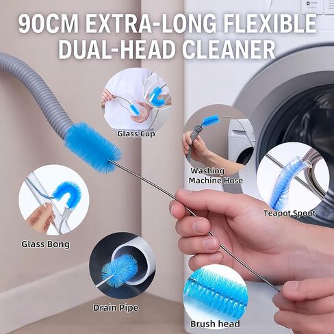 12 Pcs Glass Tube Pipe Cleaning Brush Set – 35" Flexible Hose Brush, 17" Extra Long & Multi-Sized Nylon Cleaners for Curved Glass Tubing, Narrow Neck Tumblers, Straws & Crevices in Kuwait