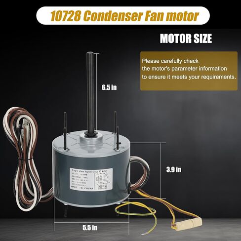 10728 محرك مروحة مكثف يستبدل Mars 10733، a.o.Smith FSE1026S، fasco D909/ D749، genteq 3728، W51-14CJA1-02، Marathon X412 إلخ، 1/4 حصان، 1075 دورة في الدقيقة، 208-230 فولت، 1.8 أمبير، دوران عكسي، ضمان لمدة سنة واحدة in Kuwait