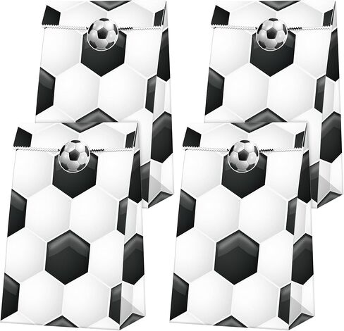 Mimind 24 Pack Soccer Party Favor Favor Facs With Sealer Sticker Paper Goodie Bag لألعاب كرة القدم يوم عيد ميلاد ألواح الحفلات الرياضية ، الأسود in Kuwait