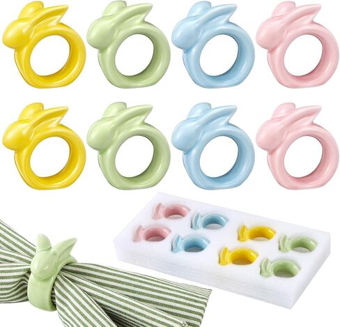 تيسكو الخزف عيد الفصح منديل خواتم مجموعة من 8 حلقات منديل أرنب عيد الفصح حلقات عيد الفصح للمناديل الأرنب المناديل خواتم أصحاب مناديل للمناديل القماش السيراميك عيد الفصح الجدول ديكور خمر (ملون) in Kuwait