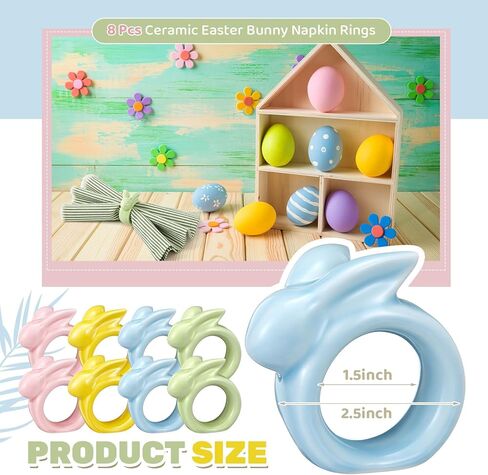 تيسكو الخزف عيد الفصح منديل خواتم مجموعة من 8 حلقات منديل أرنب عيد الفصح حلقات عيد الفصح للمناديل الأرنب المناديل خواتم أصحاب مناديل للمناديل القماش السيراميك عيد الفصح الجدول ديكور خمر (ملون) in Kuwait