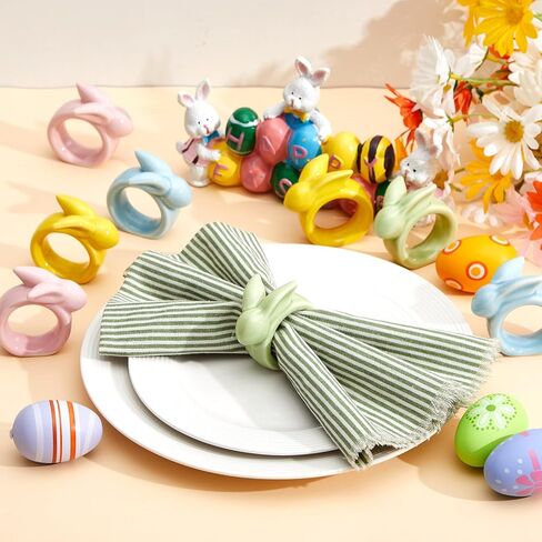 تيسكو الخزف عيد الفصح منديل خواتم مجموعة من 8 حلقات منديل أرنب عيد الفصح حلقات عيد الفصح للمناديل الأرنب المناديل خواتم أصحاب مناديل للمناديل القماش السيراميك عيد الفصح الجدول ديكور خمر (ملون) in Kuwait