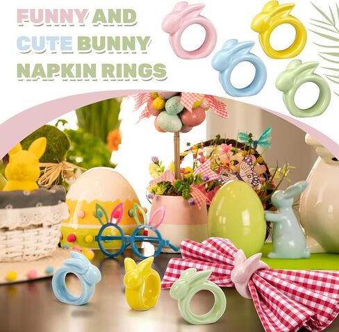 تيسكو الخزف عيد الفصح منديل خواتم مجموعة من 8 حلقات منديل أرنب عيد الفصح حلقات عيد الفصح للمناديل الأرنب المناديل خواتم أصحاب مناديل للمناديل القماش السيراميك عيد الفصح الجدول ديكور خمر (ملون) in Kuwait