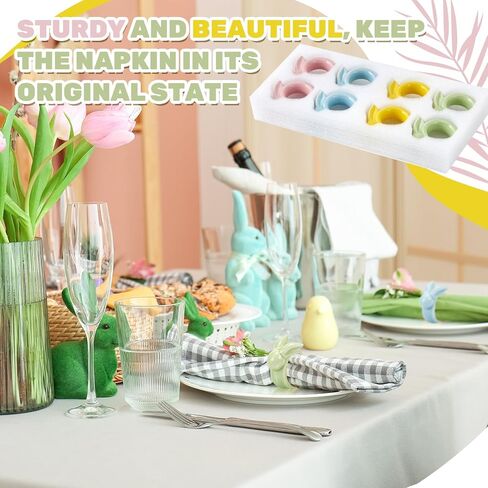 تيسكو الخزف عيد الفصح منديل خواتم مجموعة من 8 حلقات منديل أرنب عيد الفصح حلقات عيد الفصح للمناديل الأرنب المناديل خواتم أصحاب مناديل للمناديل القماش السيراميك عيد الفصح الجدول ديكور خمر (ملون) in Kuwait
