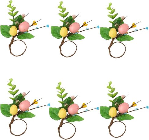 Easter Napkin Ring Set of 6, Easter Egg Floral Leaf Rustic Napkin Ring Holder for Easter Party Family Dining Farmhouse Spring Banquet Decorations in Kuwait