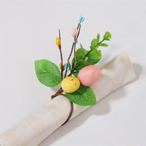 Easter Napkin Ring Set of 6, Easter Egg Floral Leaf Rustic Napkin Ring Holder for Easter Party Family Dining Farmhouse Spring Banquet Decorations in Kuwait