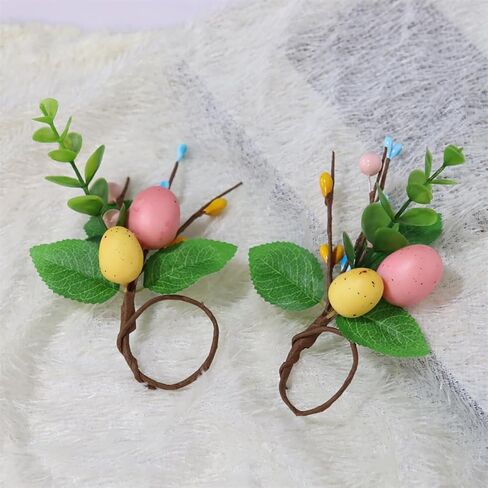 Easter Napkin Ring Set of 6, Easter Egg Floral Leaf Rustic Napkin Ring Holder for Easter Party Family Dining Farmhouse Spring Banquet Decorations in Kuwait