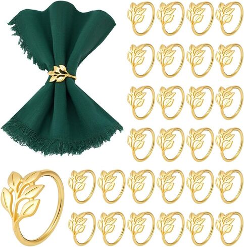 60Pcs Gold Leaf Napkin Rings, Metal Gold Holder Table Napkin Rings Dinner Banquet Table Decoration Dining Table Setting for Thanksgiving Christmas Halloween Holiday Wedding Party Events in Kuwait