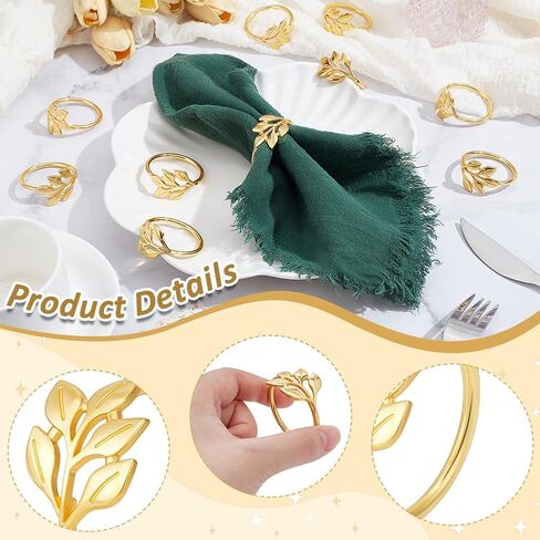 60Pcs Gold Leaf Napkin Rings, Metal Gold Holder Table Napkin Rings Dinner Banquet Table Decoration Dining Table Setting for Thanksgiving Christmas Halloween Holiday Wedding Party Events in Kuwait