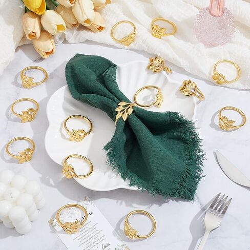 60Pcs Gold Leaf Napkin Rings, Metal Gold Holder Table Napkin Rings Dinner Banquet Table Decoration Dining Table Setting for Thanksgiving Christmas Halloween Holiday Wedding Party Events in Kuwait