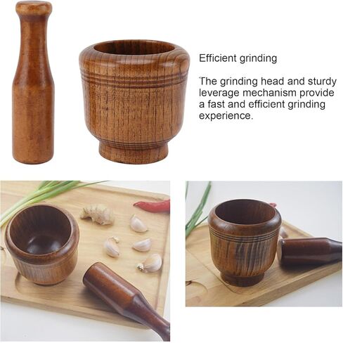 Wood Mortar and Pestle, Garlic Crusher H erb Grinder, Garlic Press Mincer Grinder Crushing Bowl for H erb, S pice, Kitchen Gadgets Cooking Tools Supplies in Saudi Arabia