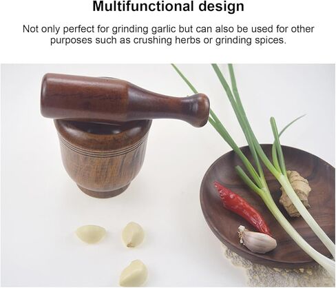 Wood Mortar and Pestle, Garlic Crusher H erb Grinder, Garlic Press Mincer Grinder Crushing Bowl for H erb, S pice, Kitchen Gadgets Cooking Tools Supplies in Saudi Arabia