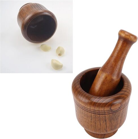 Wood Mortar and Pestle, Garlic Crusher H erb Grinder, Garlic Press Mincer Grinder Crushing Bowl for H erb, S pice, Kitchen Gadgets Cooking Tools Supplies in Saudi Arabia