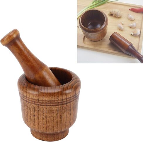 Wood Mortar and Pestle, Garlic Crusher H erb Grinder, Garlic Press Mincer Grinder Crushing Bowl for H erb, S pice, Kitchen Gadgets Cooking Tools Supplies in Saudi Arabia