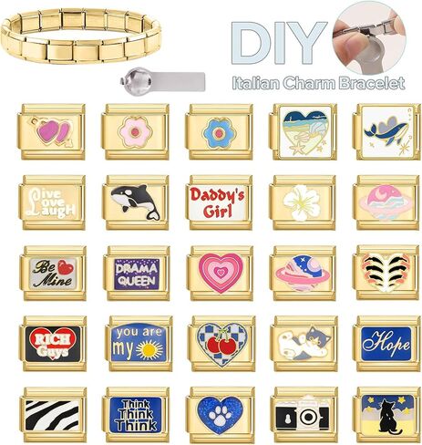 papasgix Italian Charm Bracelet Charms Silver Pack Links Bulk with Opening Tool 9mm Italian Charms Blue Star Moon Italian Modular Bracelet Links Handmade DIY Jewelry in Kuwait