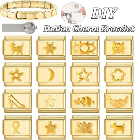 papasgix Italian Charm Bracelet Charms Silver Pack Links Bulk with Opening Tool 9mm Italian Charms Blue Star Moon Italian Modular Bracelet Links Handmade DIY Jewelry in Kuwait