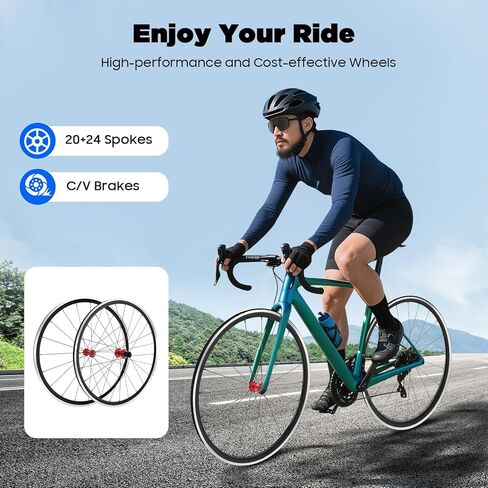 700C Road Bicycle Wheel, Front & Rear Bike Wheelset Double Wall Aluminium Alloy Rims C/V Brake Clincher Compatible with 7/8/ 9/10/ 11/12 Speed Shimano Altus Wheels,Quick Release,20/24 Spokes in Kuwait