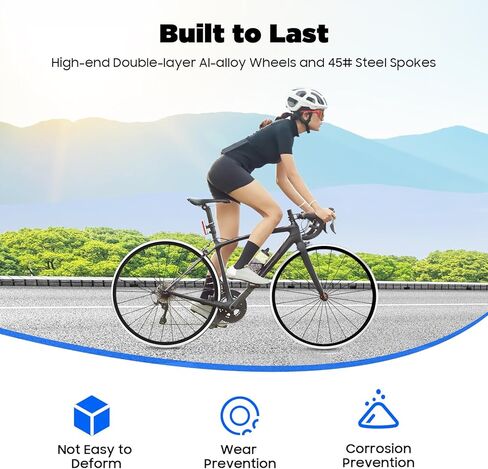 700C Road Bicycle Wheel, Front & Rear Bike Wheelset Double Wall Aluminium Alloy Rims C/V Brake Clincher Compatible with 7/8/ 9/10/ 11/12 Speed Shimano Altus Wheels,Quick Release,20/24 Spokes in Kuwait