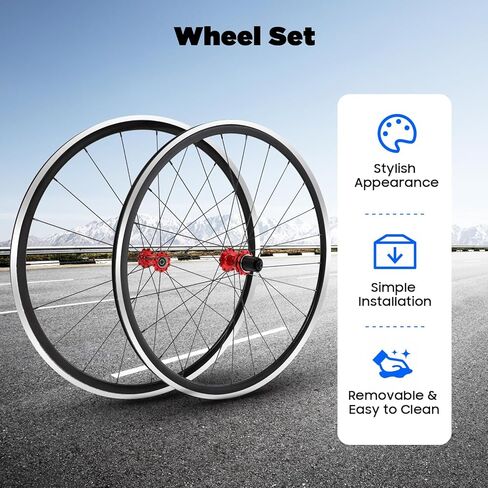 700C Road Bicycle Wheel, Front & Rear Bike Wheelset Double Wall Aluminium Alloy Rims C/V Brake Clincher Compatible with 7/8/ 9/10/ 11/12 Speed Shimano Altus Wheels,Quick Release,20/24 Spokes in Kuwait