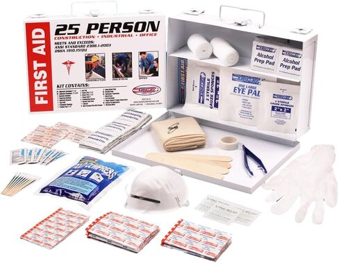 Rapid Care 25-Person First Aid Kit, OSHA ANSI 2003 Compliant, 166 Piece Workplace First Aid Kit in Heavy Duty Metal Case, FDA Inspected, Emergency Medical Kit for Home, Office and Job Sites in Saudi Arabia