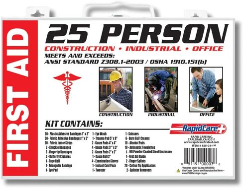 Rapid Care 25-Person First Aid Kit, OSHA ANSI 2003 Compliant, 166 Piece Workplace First Aid Kit in Heavy Duty Metal Case, FDA Inspected, Emergency Medical Kit for Home, Office and Job Sites in Saudi Arabia